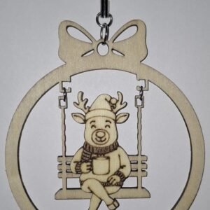 Boule de Noël en bois – Renne à la balançoire